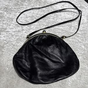 Vtg 70s Made in Italy Geniune Leather Black Crossbody Pouch Size-9”x 8" X 2"